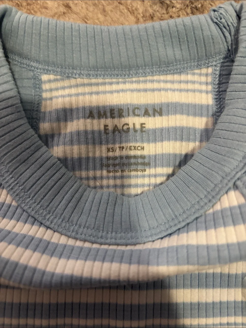 American Eagle Outfitters Light Blue and White Striped Ribbed Tank Top - Picture 2 of 4